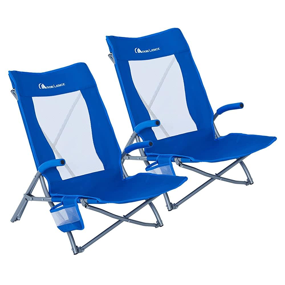 2 Pack Low Beach Lounge Chair with Cup Holder & Carry Bag F187050