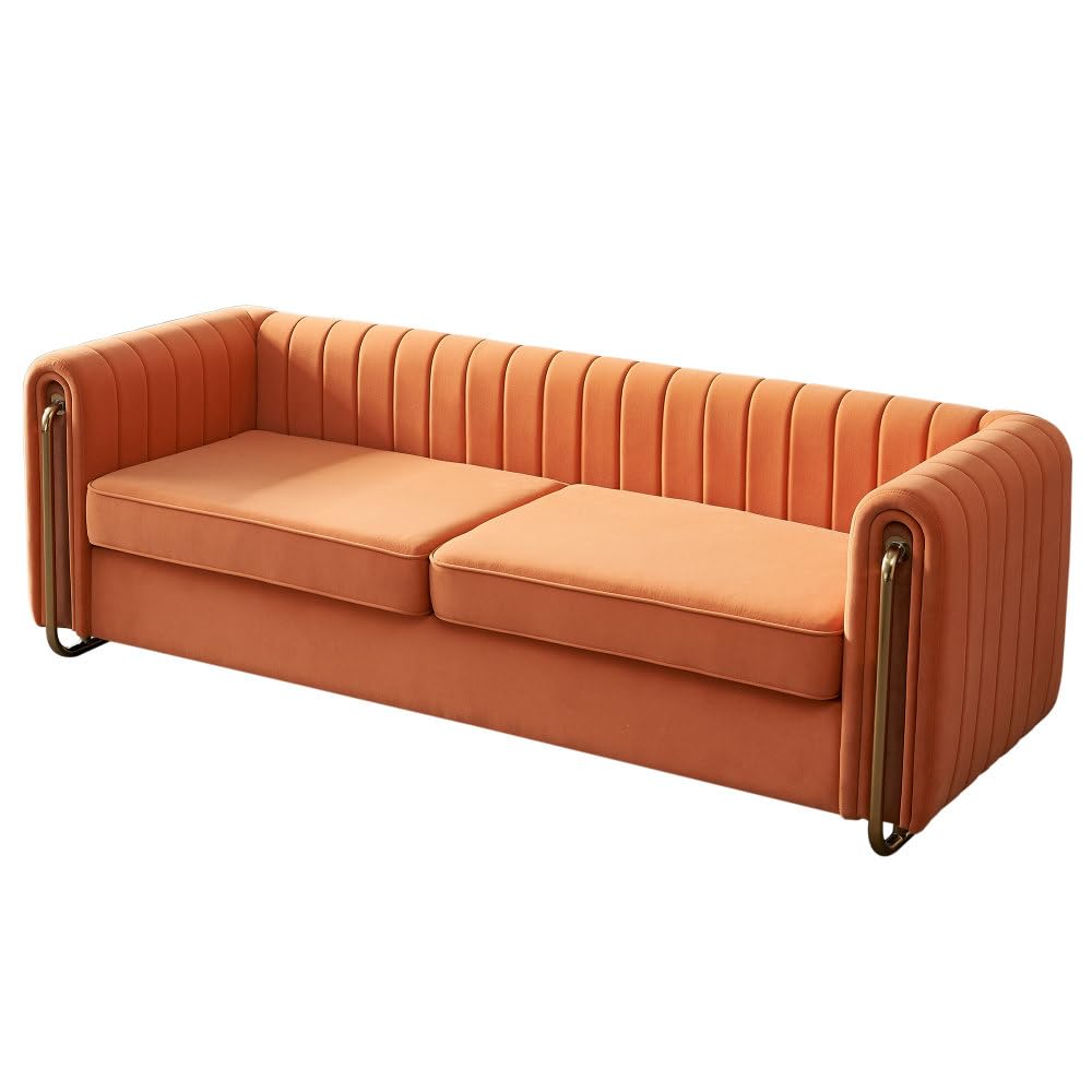 Orange Velvet 3-Seater Sofa U730577