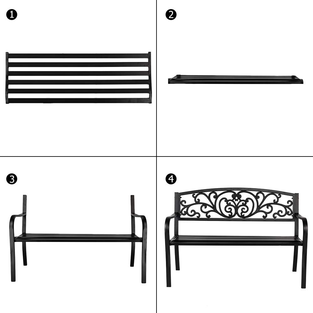 50" Black Metal Patio Bench J617