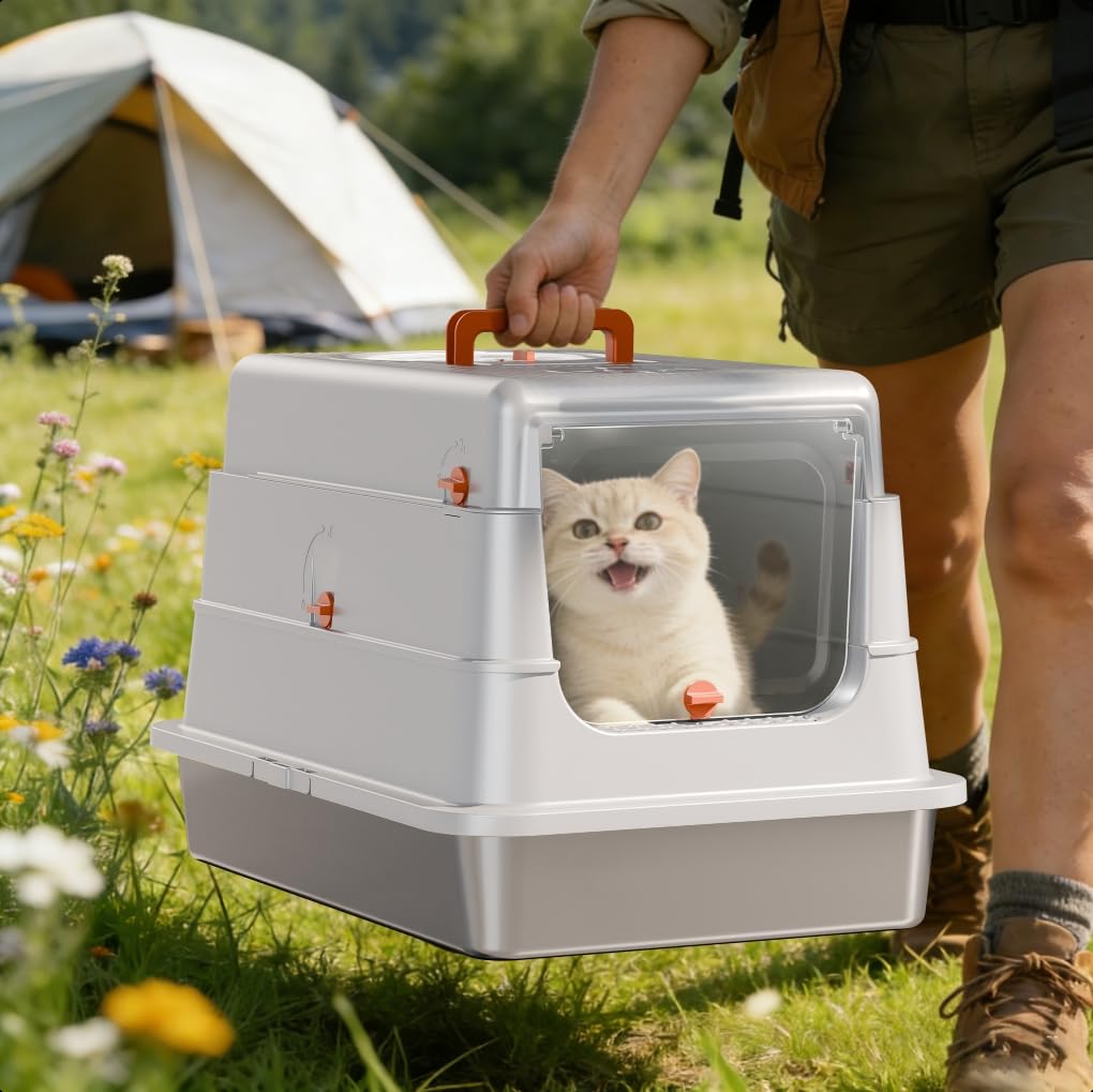 Stainless Steel Extra Large Enclosed Cat Litter Box Y927812