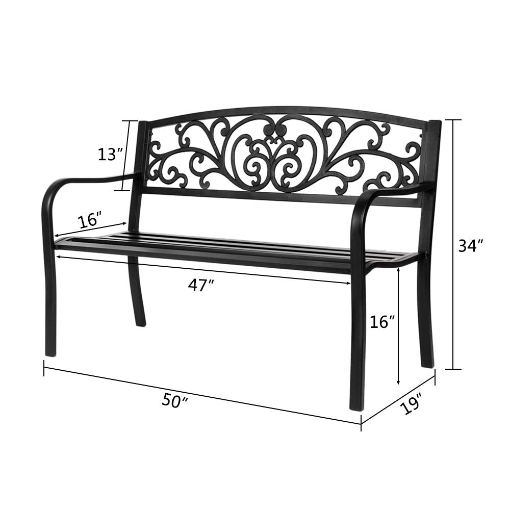 50" Black Metal Patio Bench J617