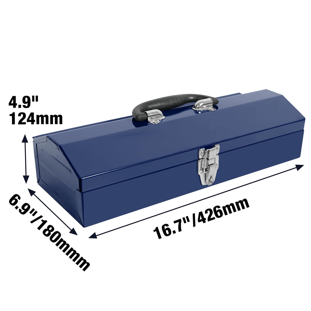 16" Portable Steel Tool Box with Metal Latch Closure, Blue I464