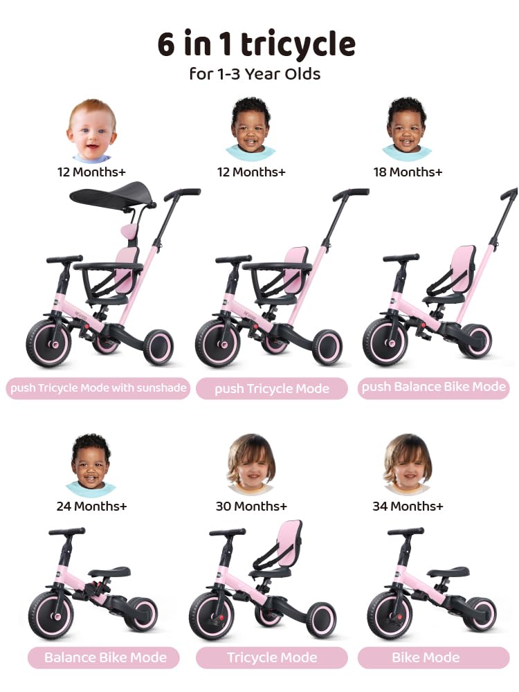 6-in-1 Tricycle for Toddlers 1-3 Y511