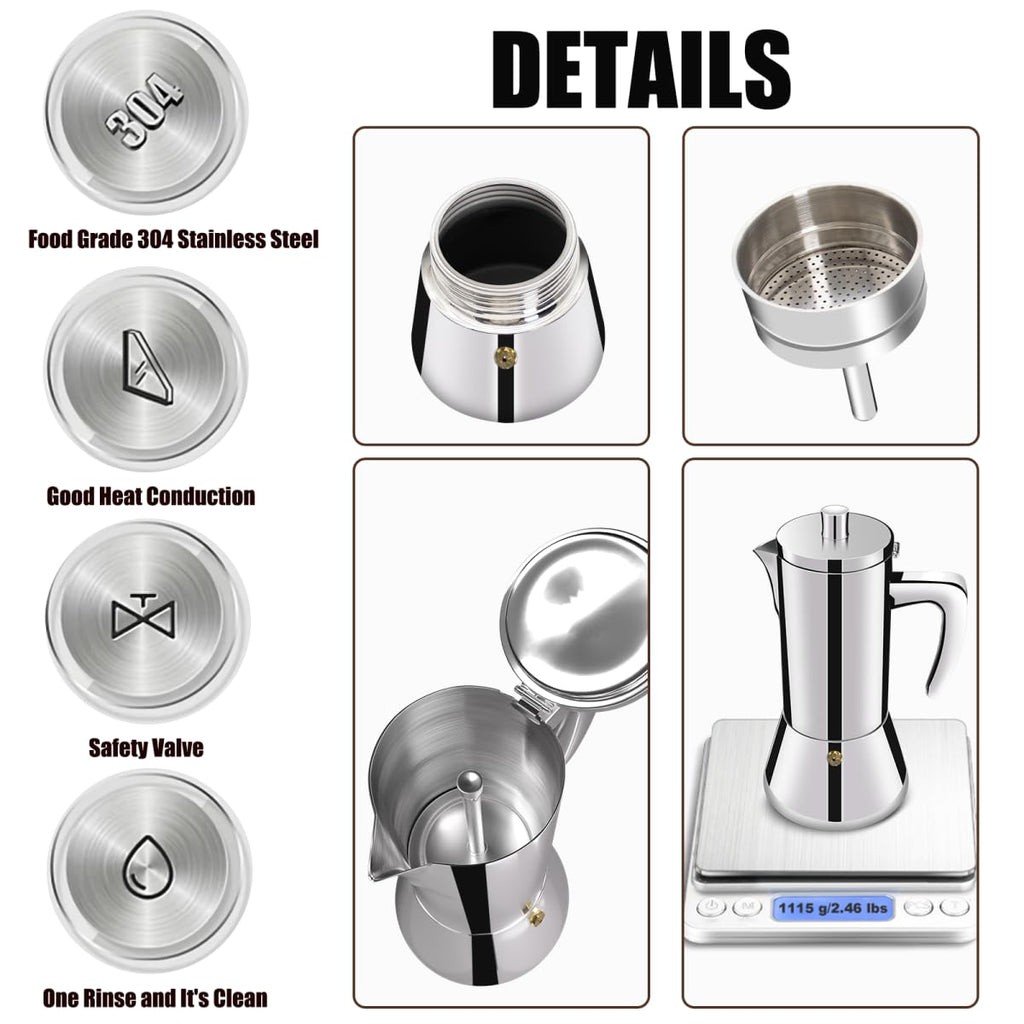 12 Cup 304 Stainless Steel Moka Pot Stovetop Espresso Maker 600ml O70405