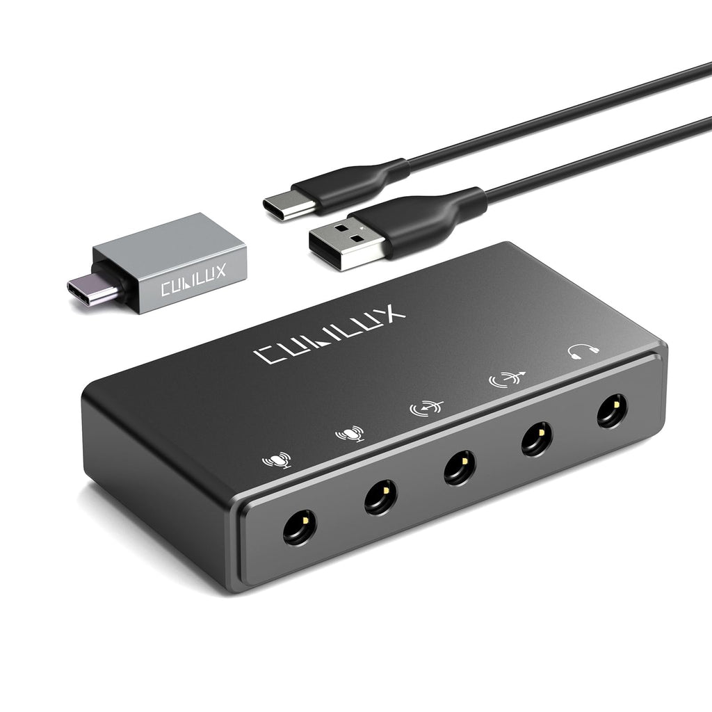 USB Audio Interface with Stereo Microphone Input and Headphone Jack O852763