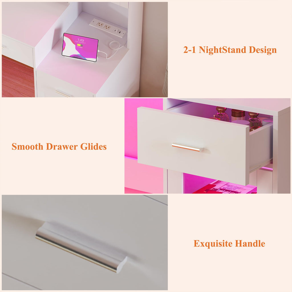 Large White Vanity Desk with Mirror and Lights L27004