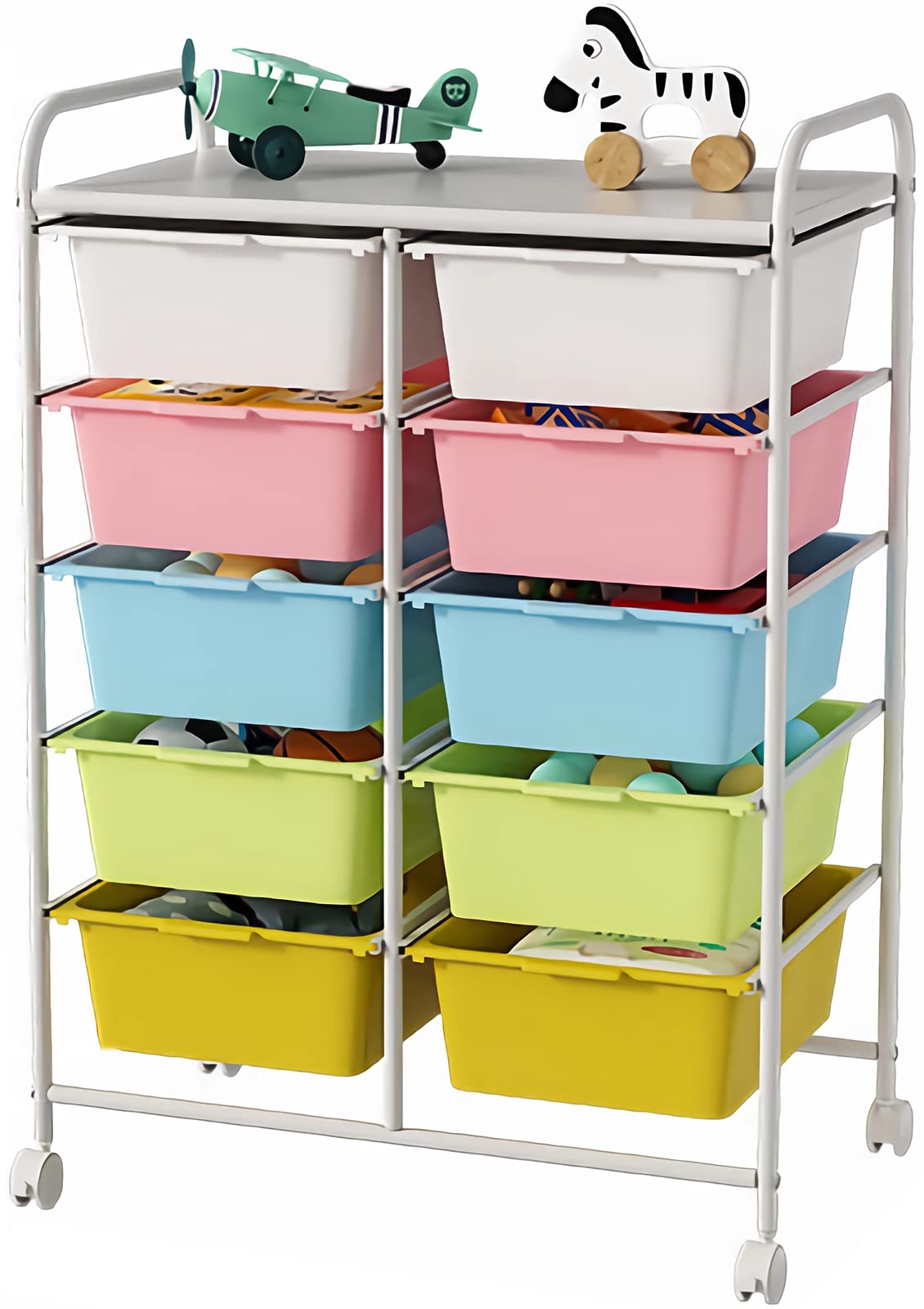 10 Drawers Rolling Plastic Storage Cart with Metal Frame Y4688