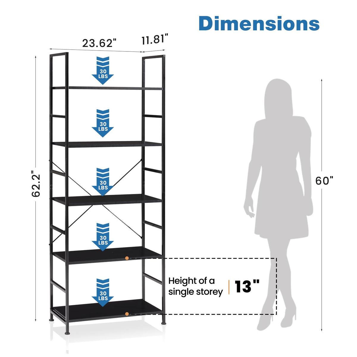 5 Tiers Freestanding Tall Bookshelf F275571