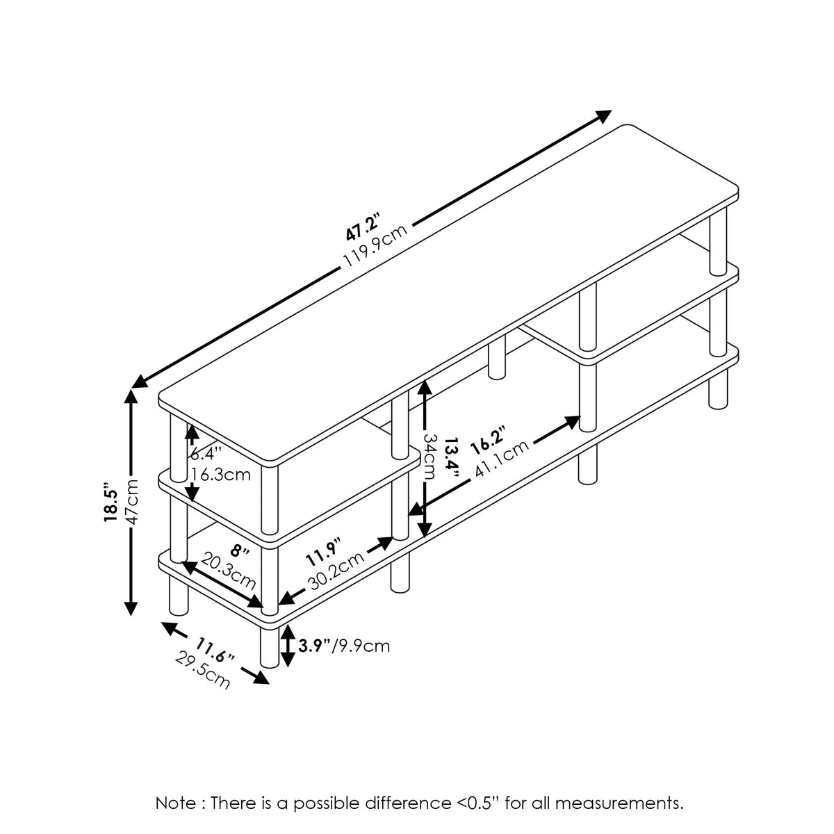 Black Espresso 3-Tier TV Stand O291149