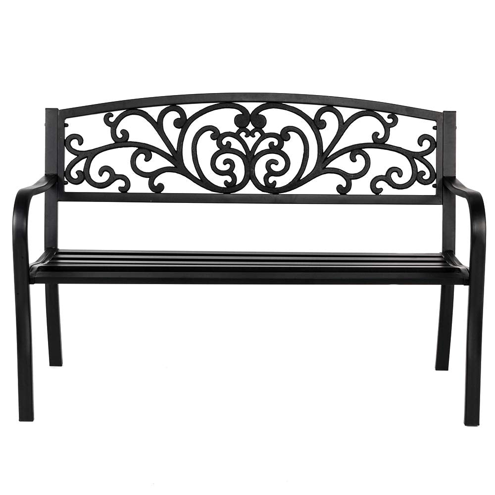 50" Black Metal Patio Bench J617