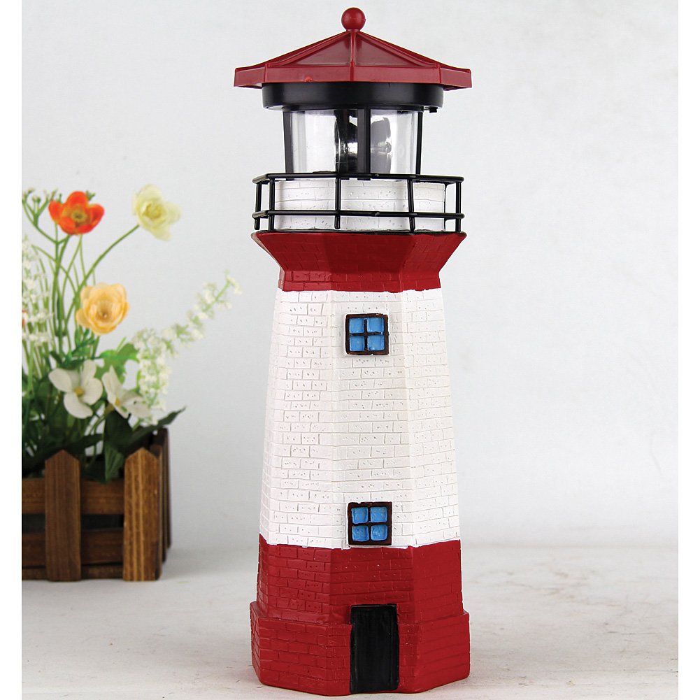 15" Red Solar Lighthouse with Rotating LED T226144