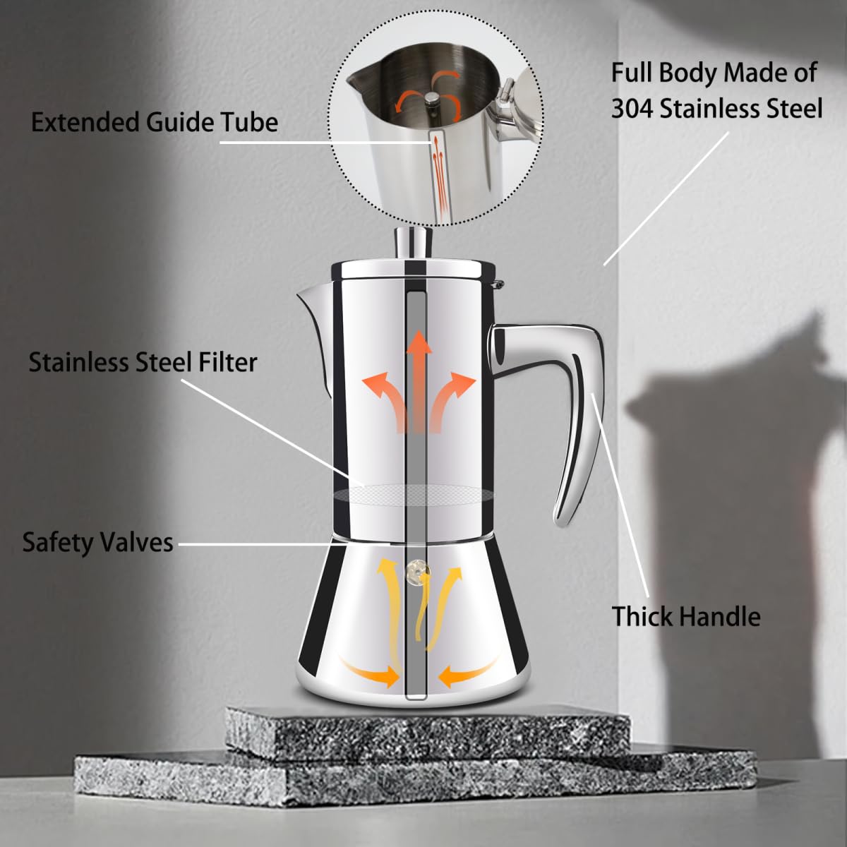 12 Cup 304 Stainless Steel Moka Pot Stovetop Espresso Maker 600ml O70405