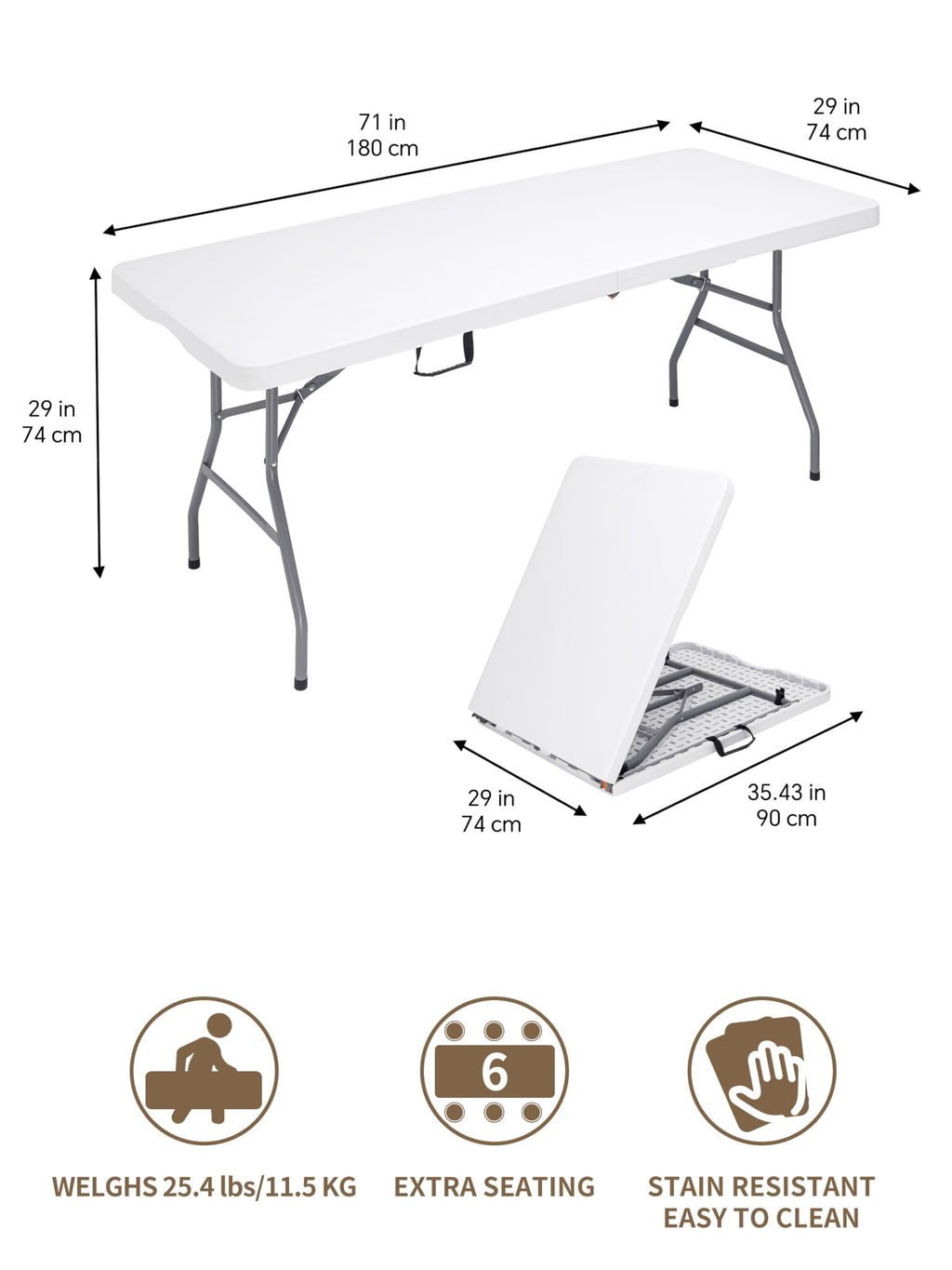 6Ft Heavy Duty Portable Plastic Folding Table L238