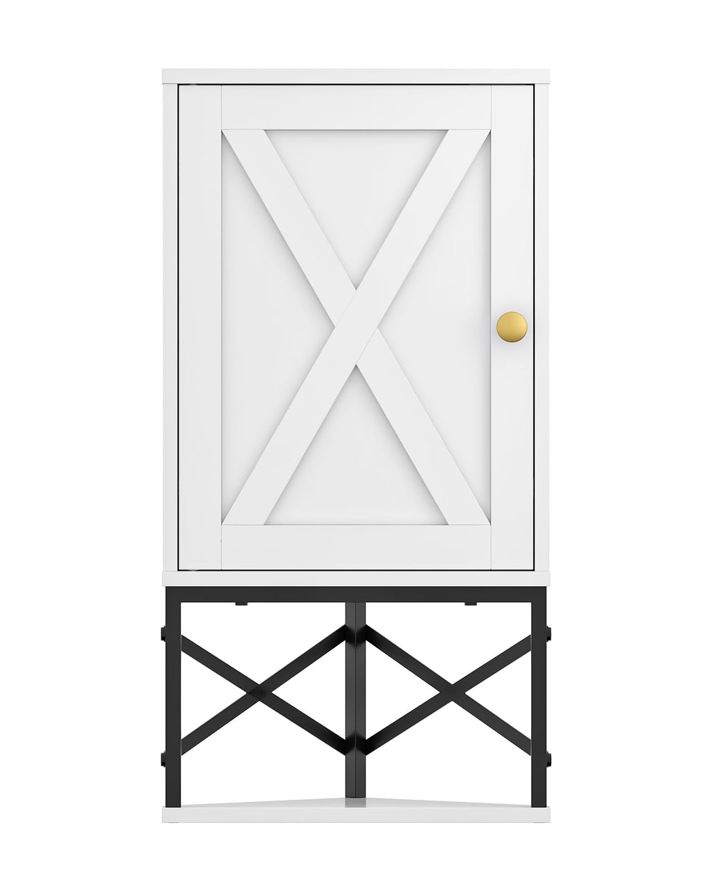 White and Black Corner Wall Cabinet with Adjustable Shelf F838