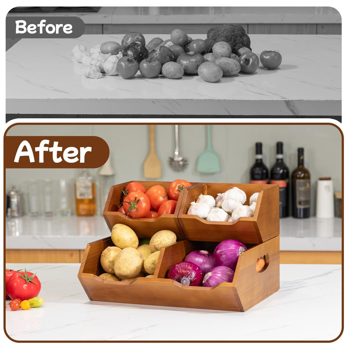 Wooden Stackable Pantry Storage Bins K780555