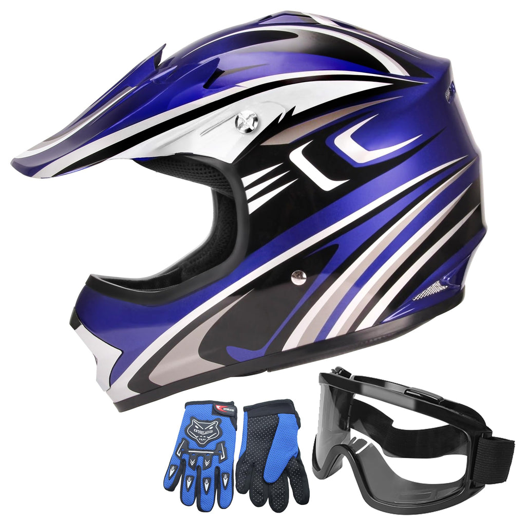 Youth Motocross Offroad Dirt Bike Helmet with Goggles DOT Approved I35683
