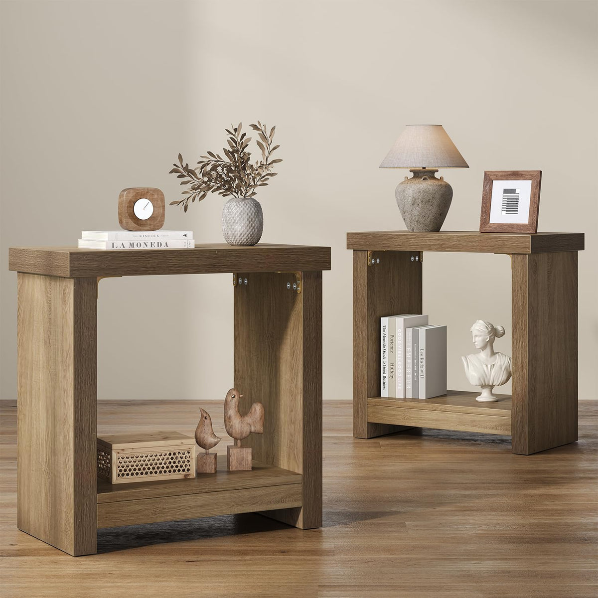 Brown Set of 2 End Tables with Storage Shelves F73552
