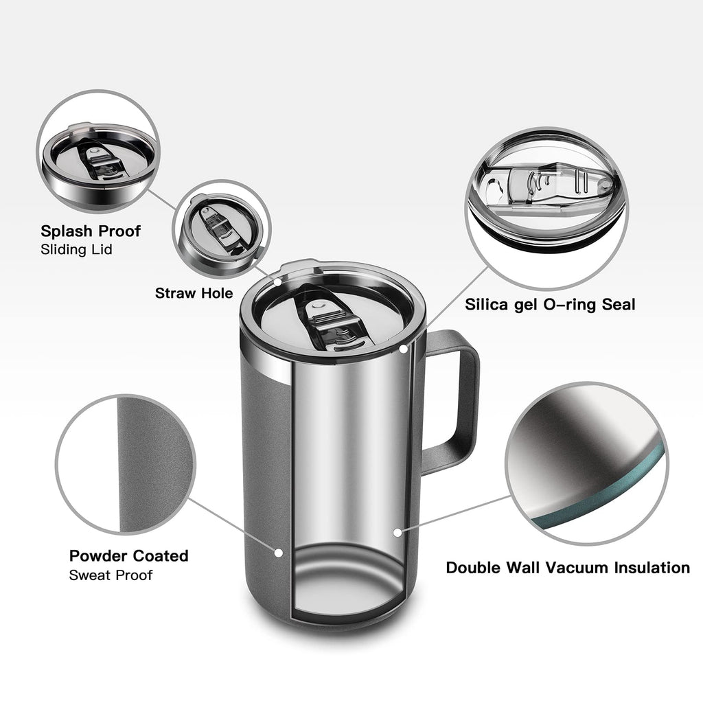 20 oz Insulated Coffee Mug with Lid and Wide Handle J926