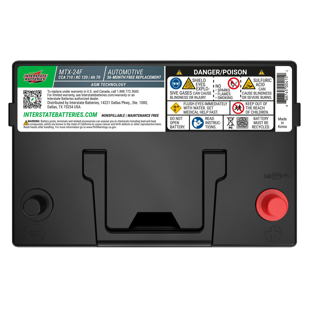 12V 70Ah 710CCA Group 24F AGM Car Battery J7396