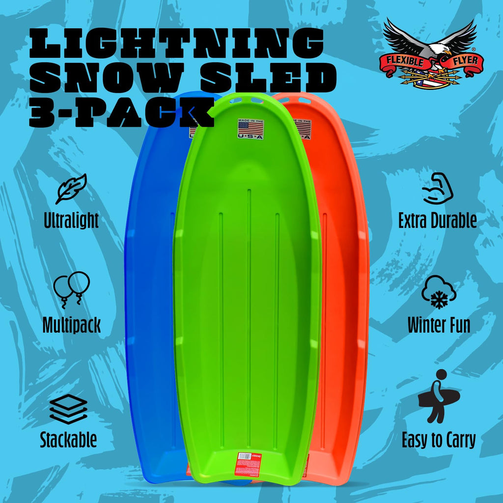 48 Inch Toboggan Style Plastic Snow Sled 3-Pack Y8264