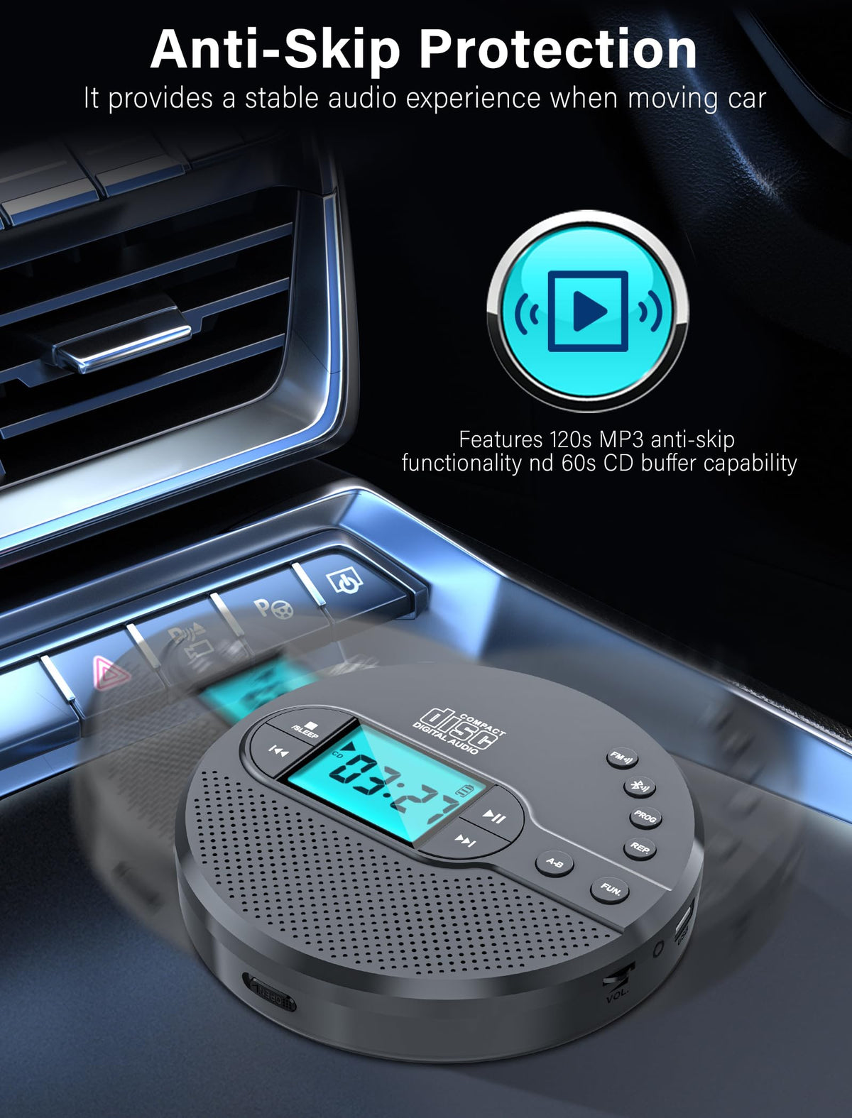 Portable CD Player with Bluetooth USB AUX FM Y381299