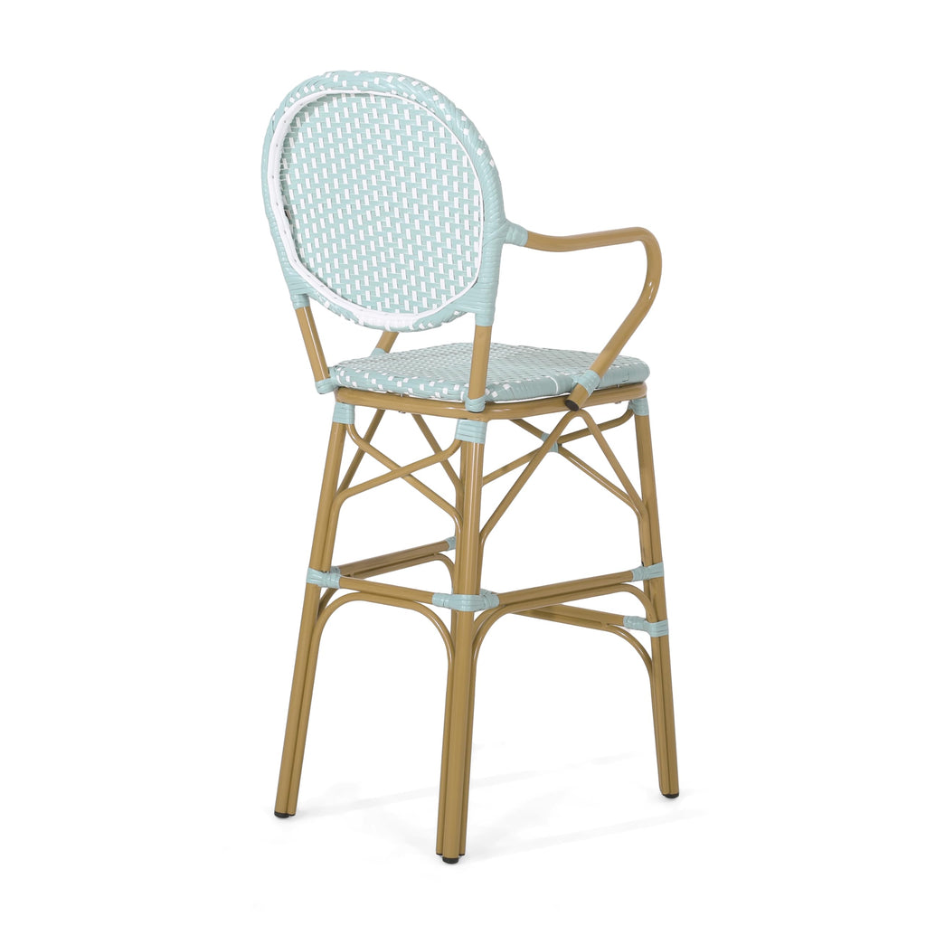 Teal Bamboo Print Wicker Aluminum Bar Stools Set of 2 Y64442