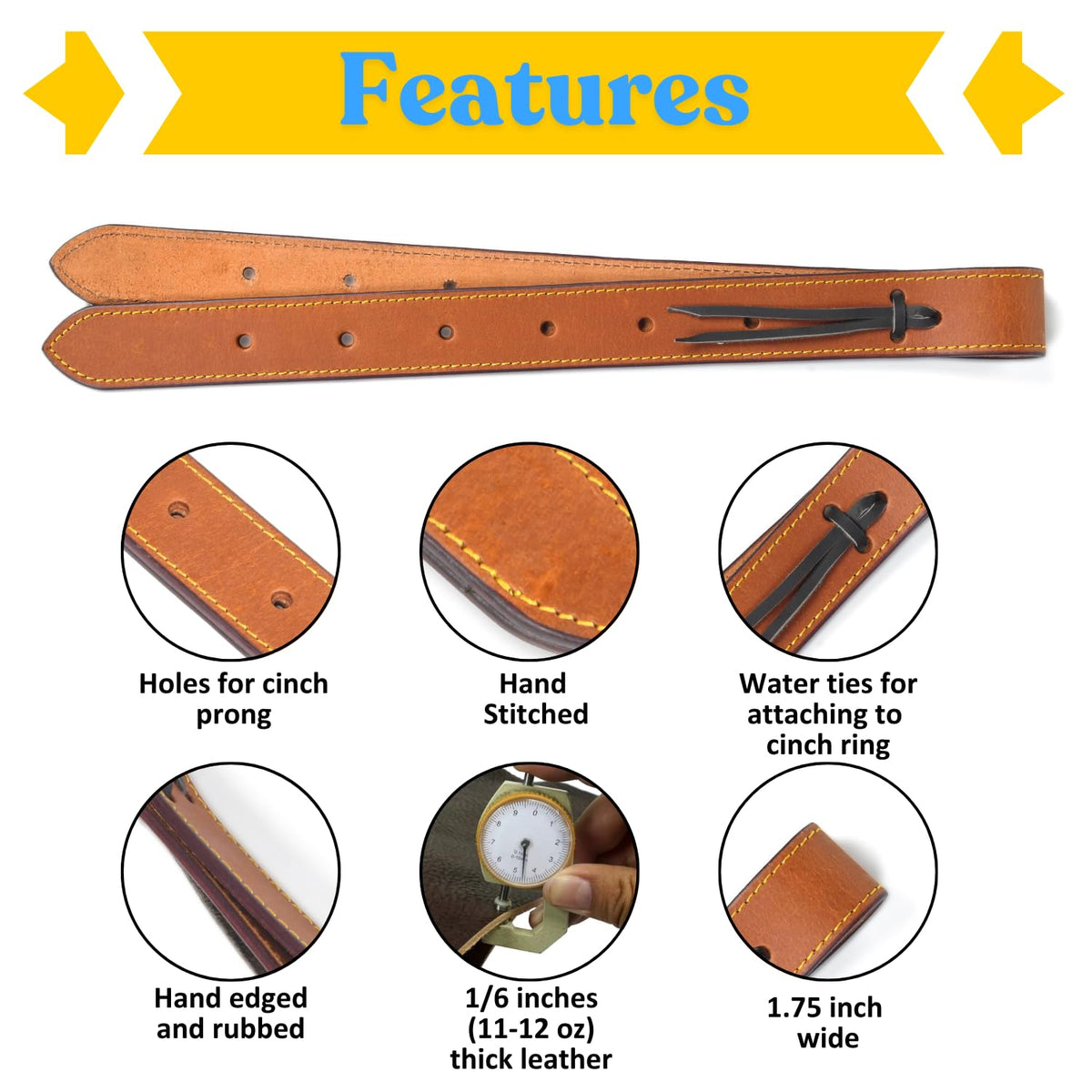 Full Grain Leather Saddle Cinch Tie Strap R340896