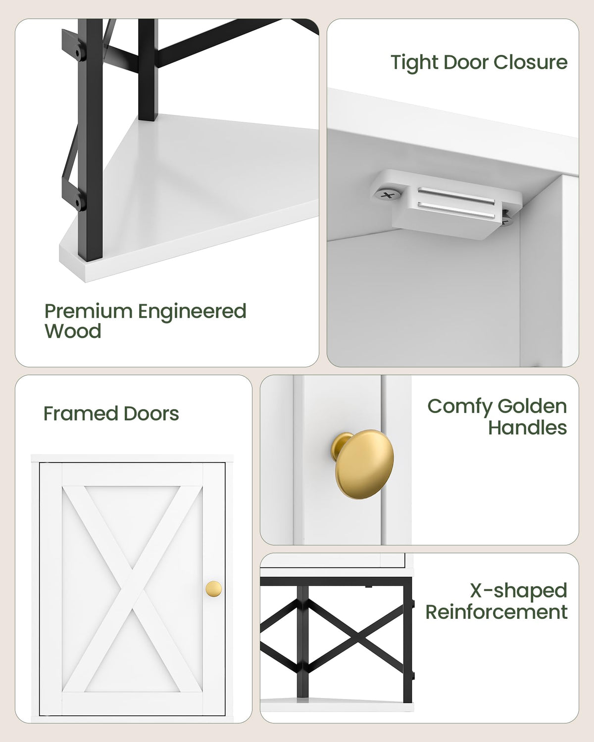 White and Black Corner Wall Cabinet with Adjustable Shelf F838