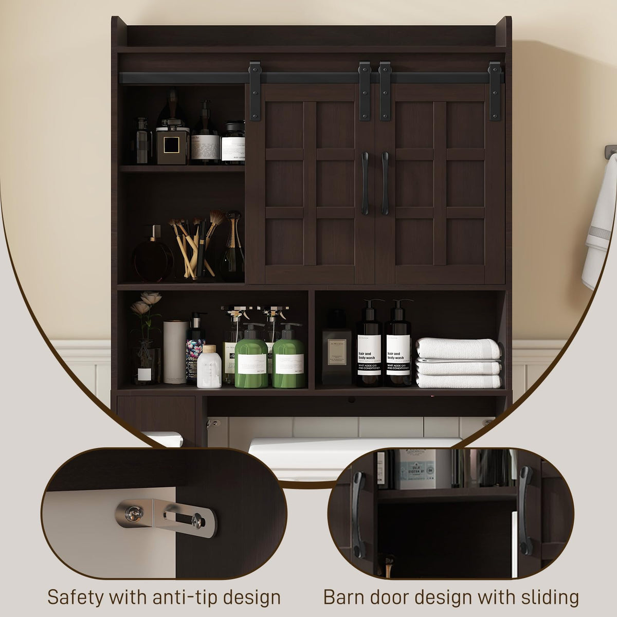 Over The Toilet Storage Cabinet with Sliding Doors K612
