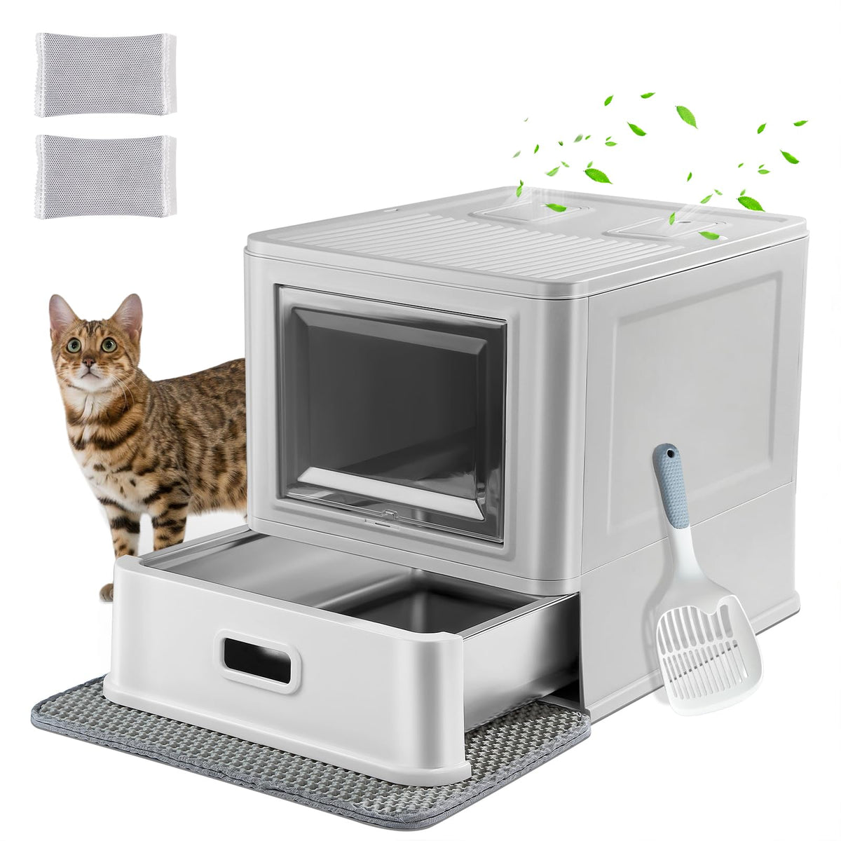 Enclosed Stainless Steel Cat Litter Box with Lid T99284