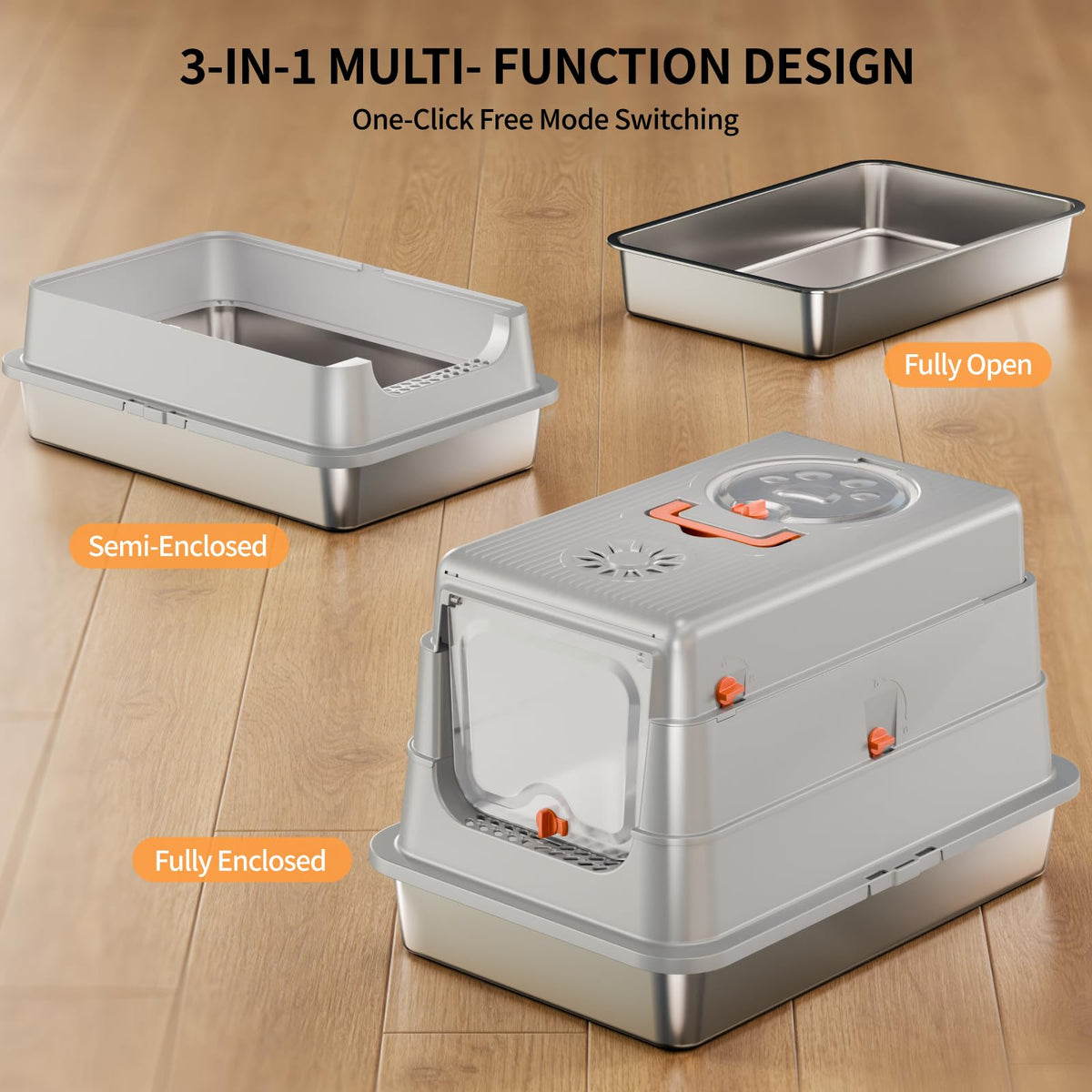 Stainless Steel Extra Large Enclosed Cat Litter Box Y927812