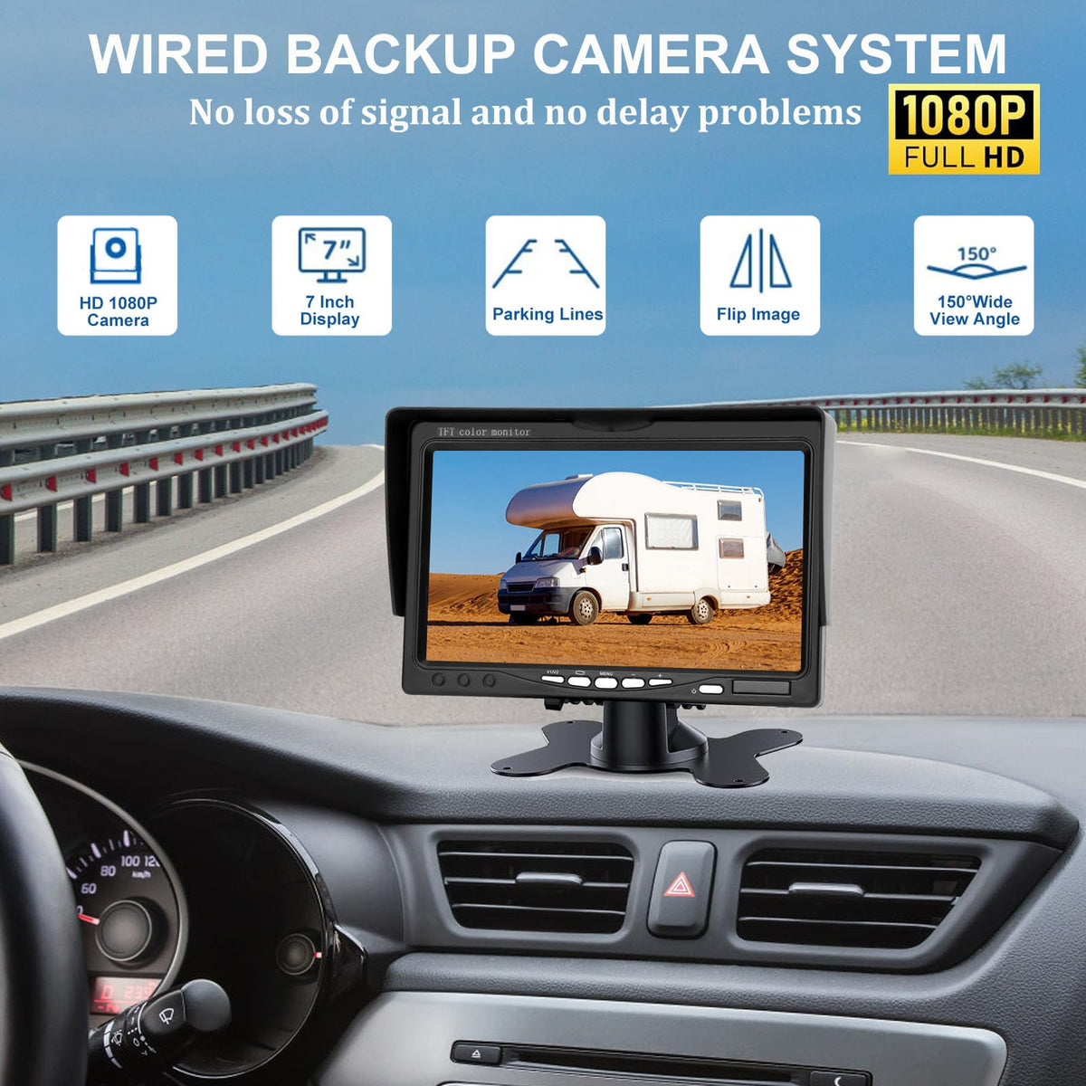 7 Inch Waterproof Wired Backup Camera System R7389