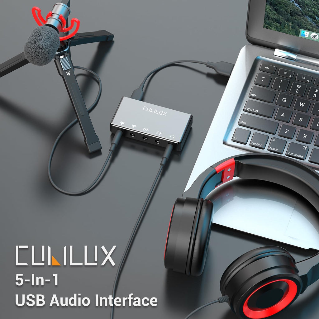 USB Audio Interface with Stereo Microphone Input and Headphone Jack O852763