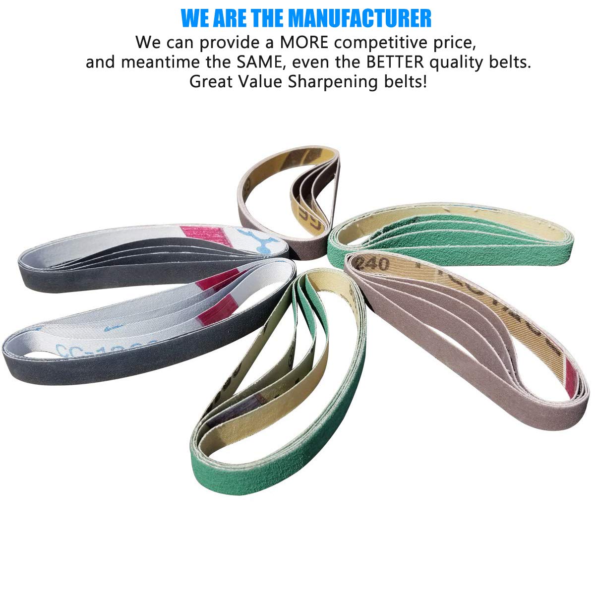 24 Pack 1/2" x 10" Replacement Knife Sharpener Sander Belt Kit 80/120/240/400/1000/1200 Grits Q76675