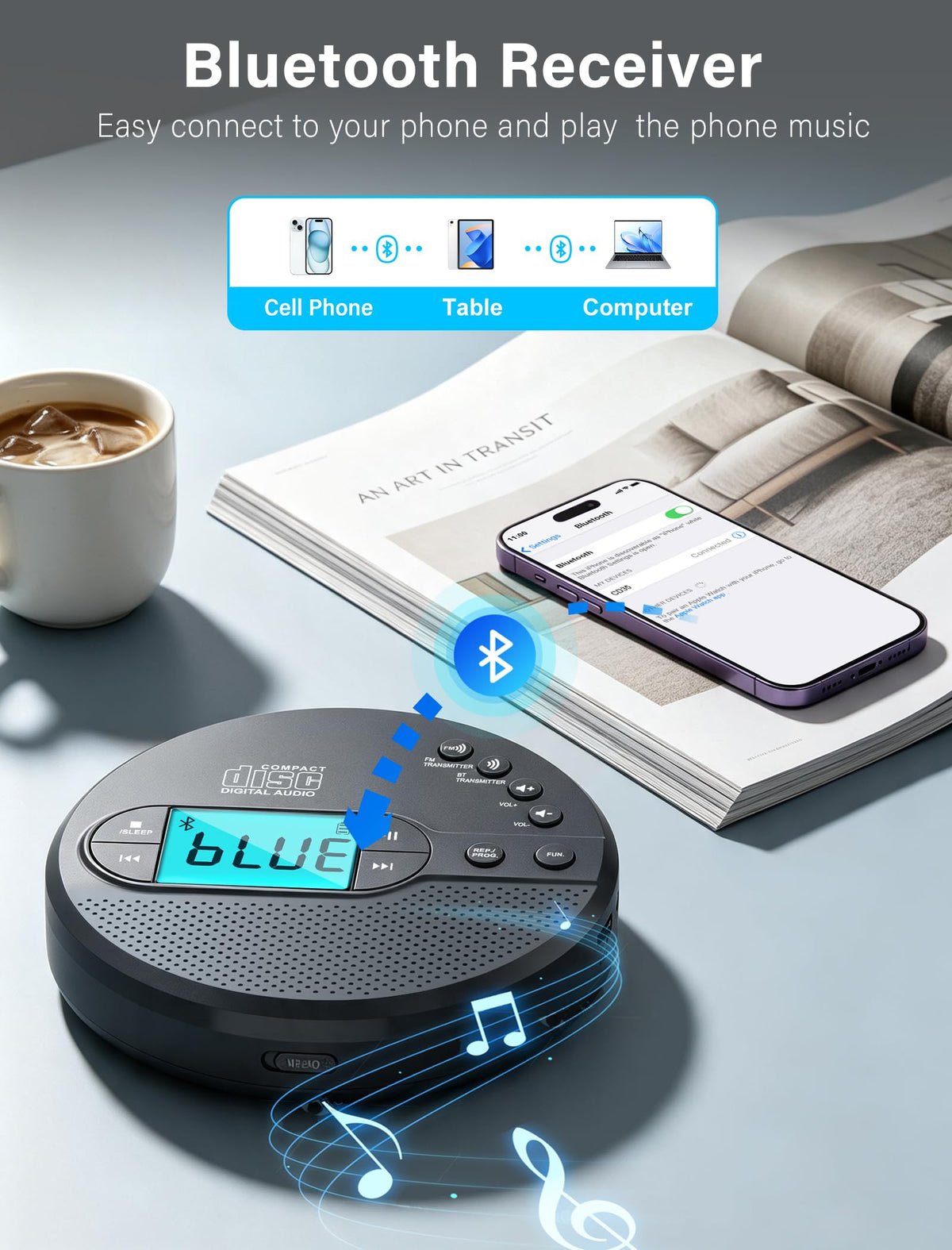 Portable CD Player with Bluetooth USB AUX FM Y381299