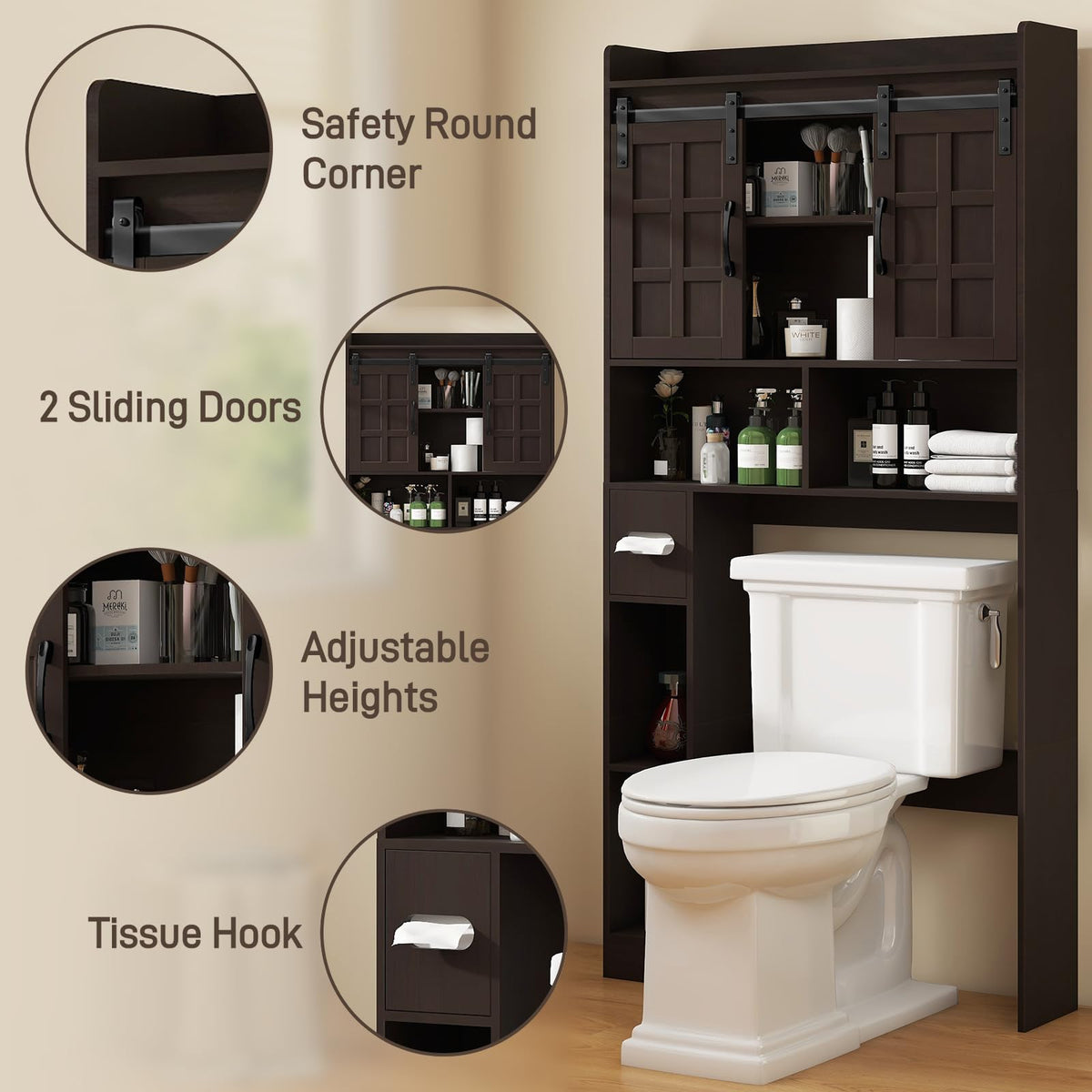 Over The Toilet Storage Cabinet with Sliding Doors K612