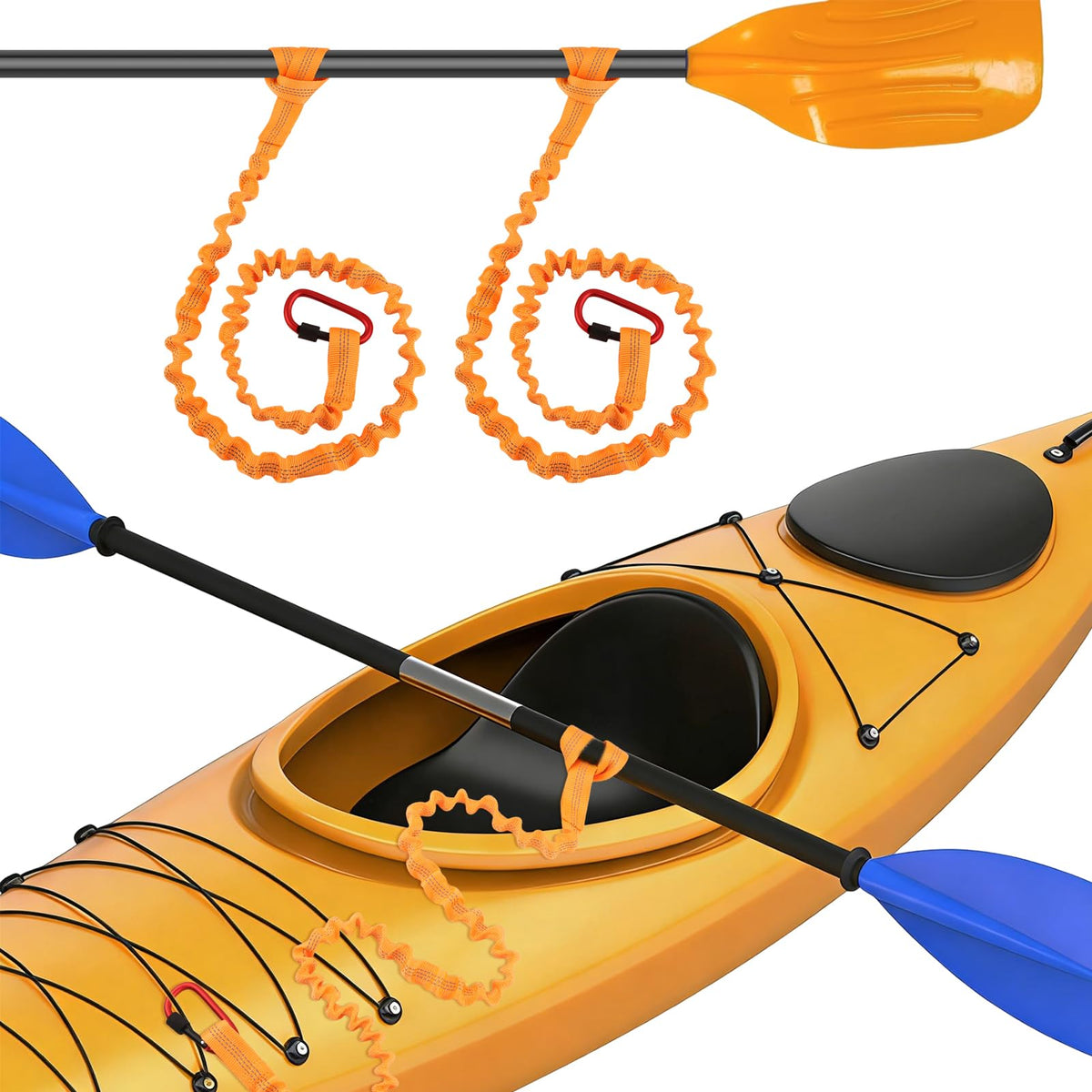 Stretchable Kayak Paddle Leash with Locking Carabiner E167084