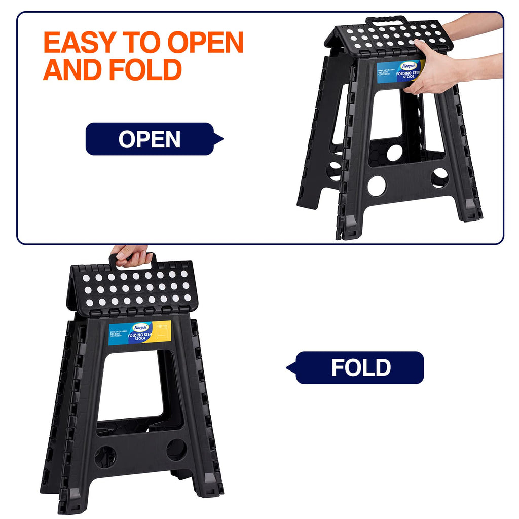 18" Non-Slip Folding Step Stool 300 lbs Black U5364