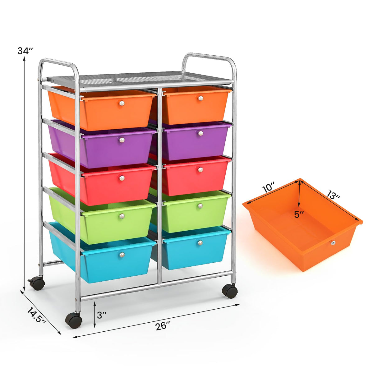 10 Drawer Rolling Storage Cart with Metal Frame S6120