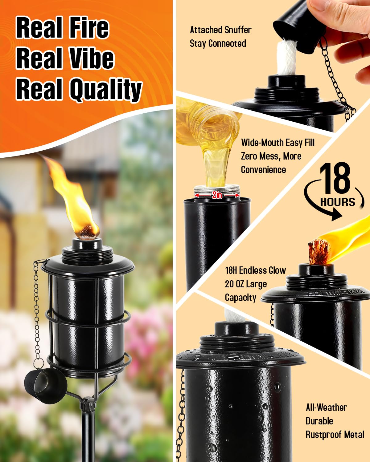 4 Pcs 59In 16oz Metal Citronella Torches M5350