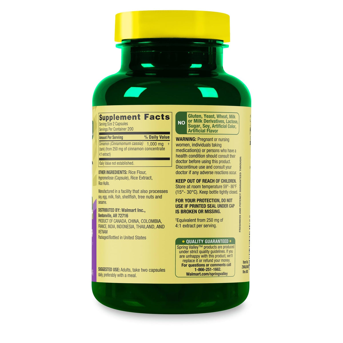 Cinnamon 1000 mg Vegetarian Capsules Herbal Supplement W85330