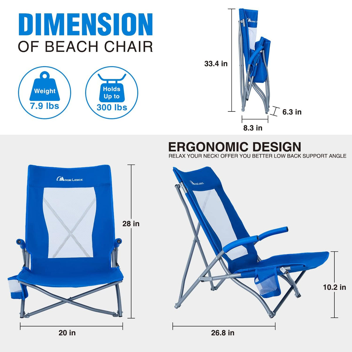 2 Pack Low Beach Lounge Chair with Cup Holder & Carry Bag F187050