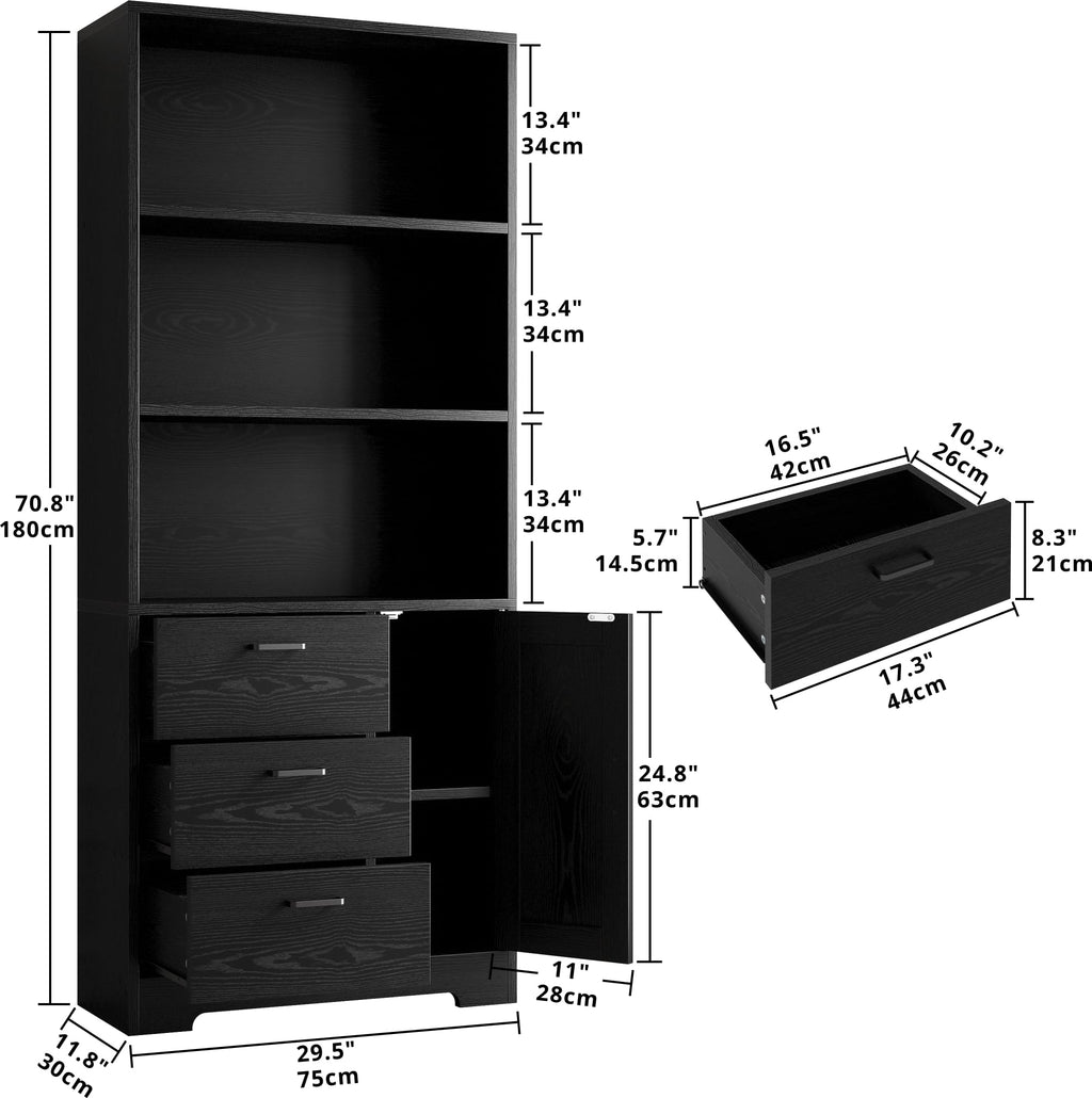 71 in Bookshelf with Doors and Drawers K91419