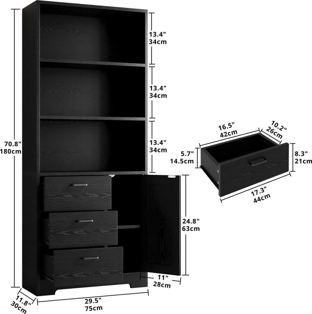 71 in Bookshelf with Doors and Drawers K91419