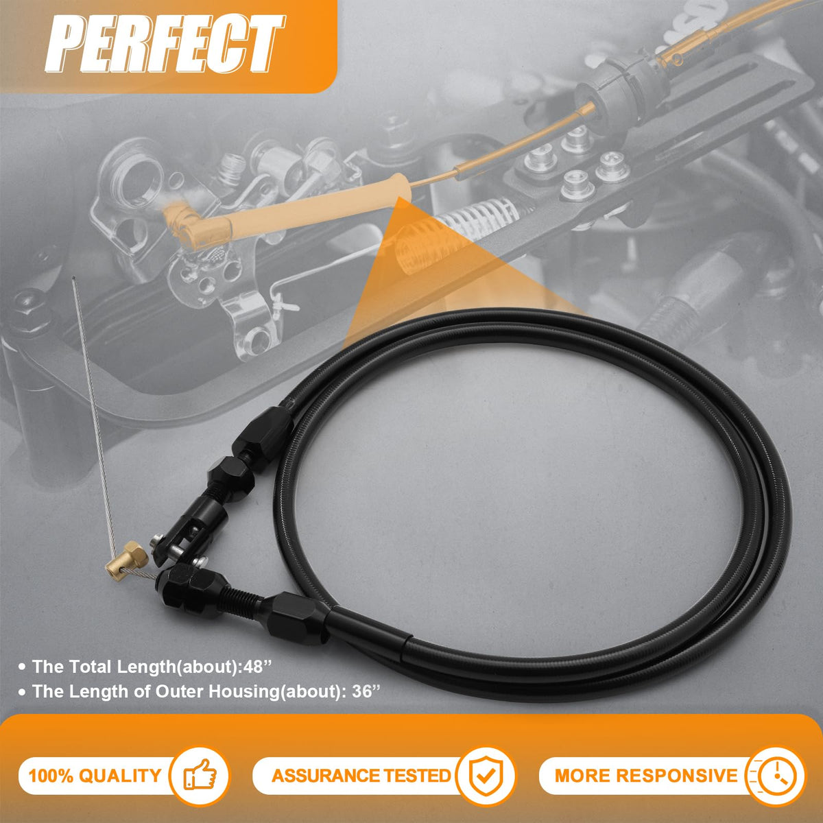 36-Inch LS Throttle Cable Stainless Steel Braided C35106
