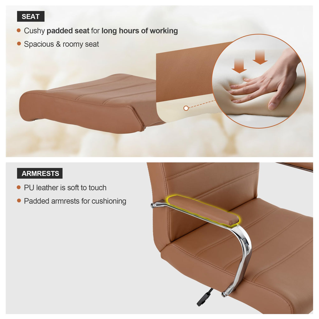 Brown Leather High Back Office Chair with Armrest E8212