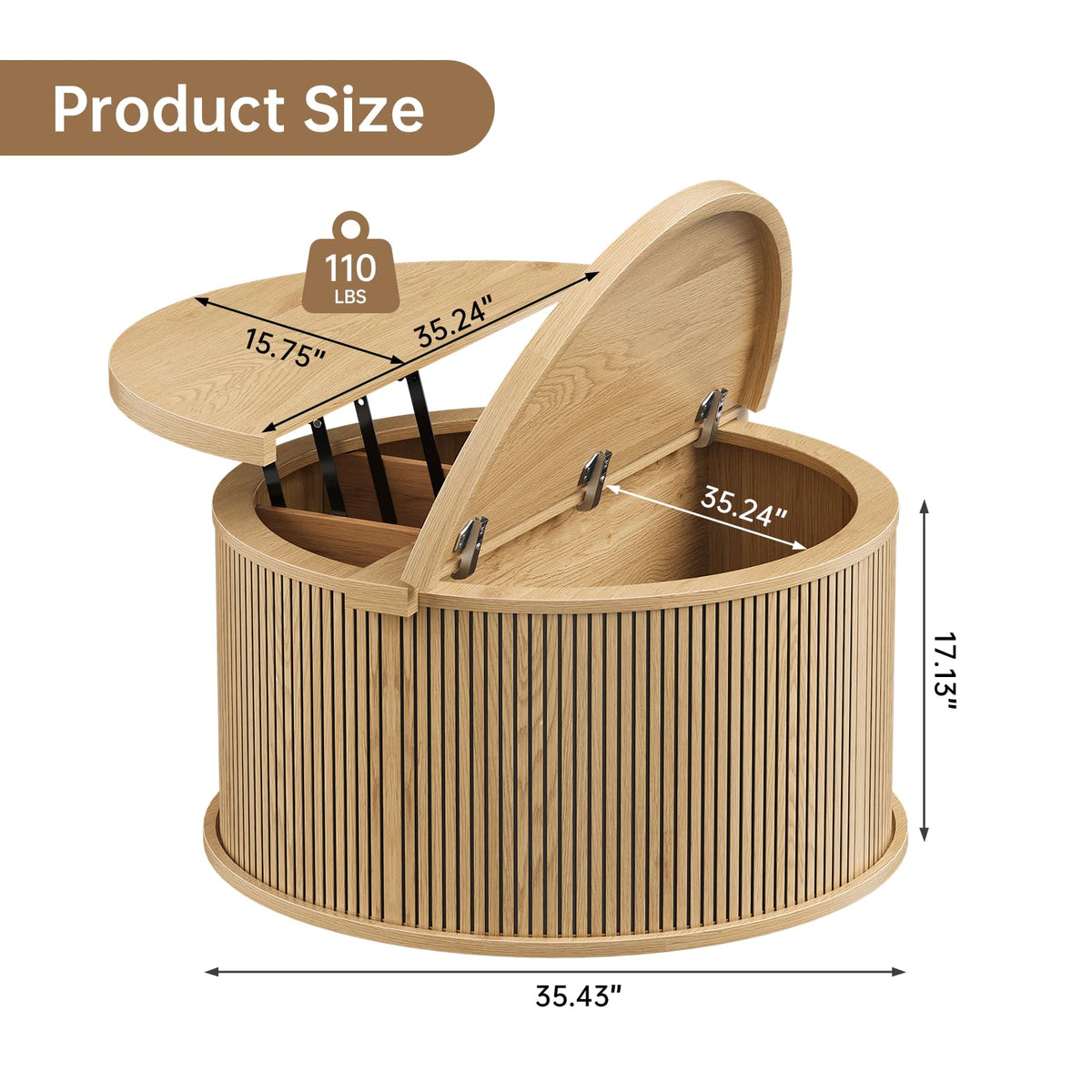 Round Lift Top Coffee Table with Storage T36057
