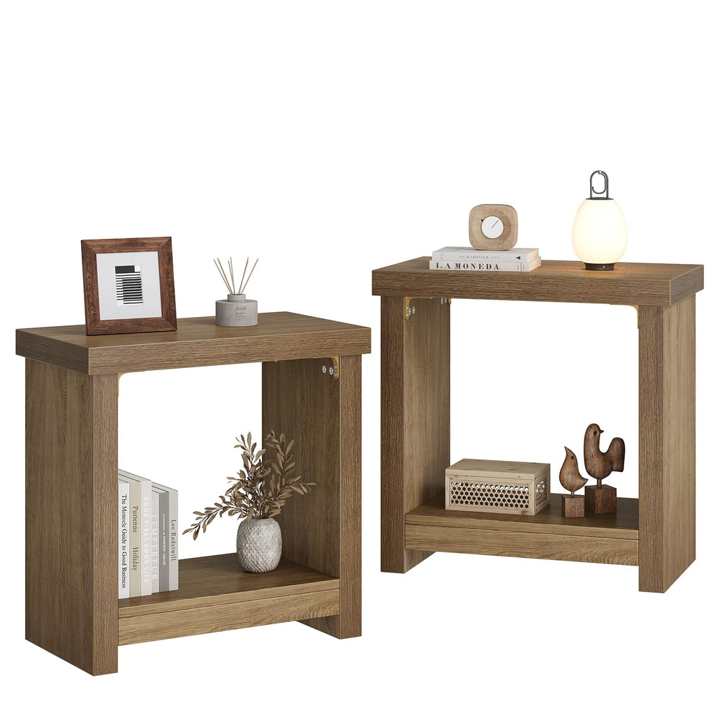 Brown Set of 2 End Tables with Storage Shelves F73552