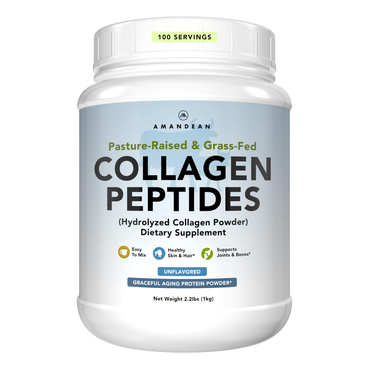 Collagen Peptides Powder, Grass-Fed, Hydrolyzed, Type 1 & 3, 1kg I460460