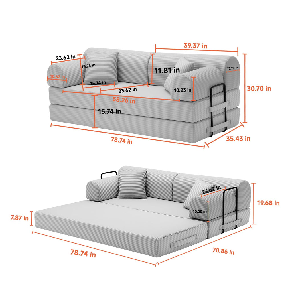 Light Gray Corduroy Convertible Sofa Bed O759303